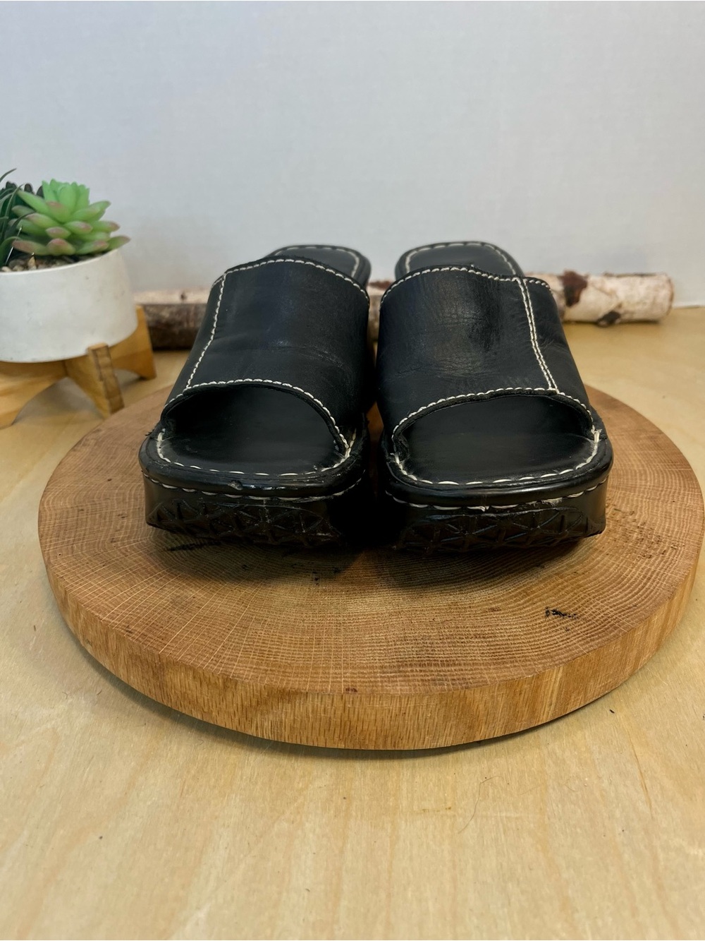 Steve Madden Vintage Ignite Platform Wedge Slides - Black Leather - Size 6.5B - Picture 10 of 16
